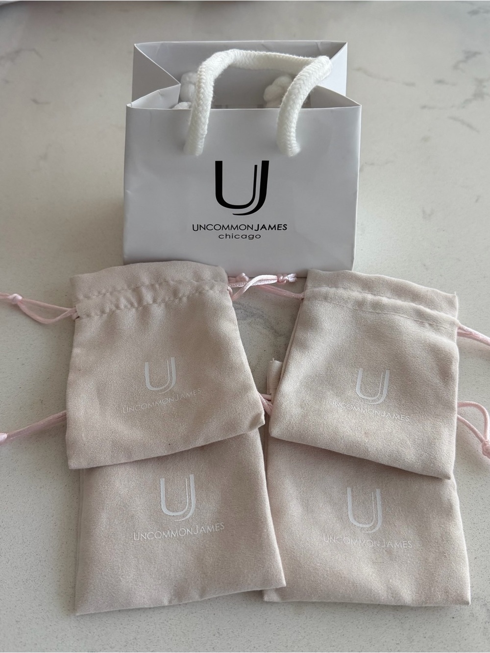 Uncommon James Chicago shopping bag and dust bag jewelry holder bundle